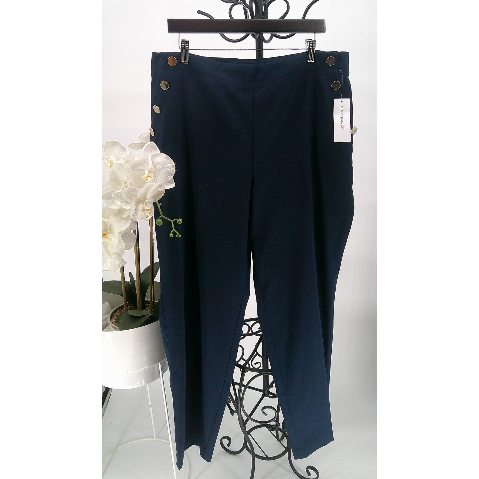 Liz Claiborne Womens Navy Blue Slash Pockets Flat Front Sailor Pants Size 18